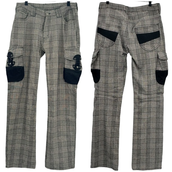 Vintage Japanese Tete Homme Plaid Cargo Pants Wool Blend Gray Black | 30" x 32" - Picture 1 of 10